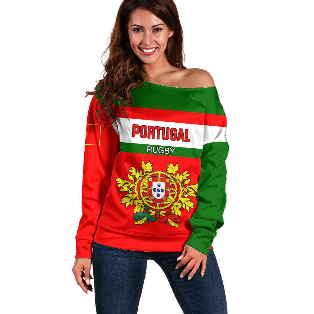 Custom Portugal Rugby Off Shoulder Sweater Os Lobos Go 2023 World Cup - Wonder Print Shop