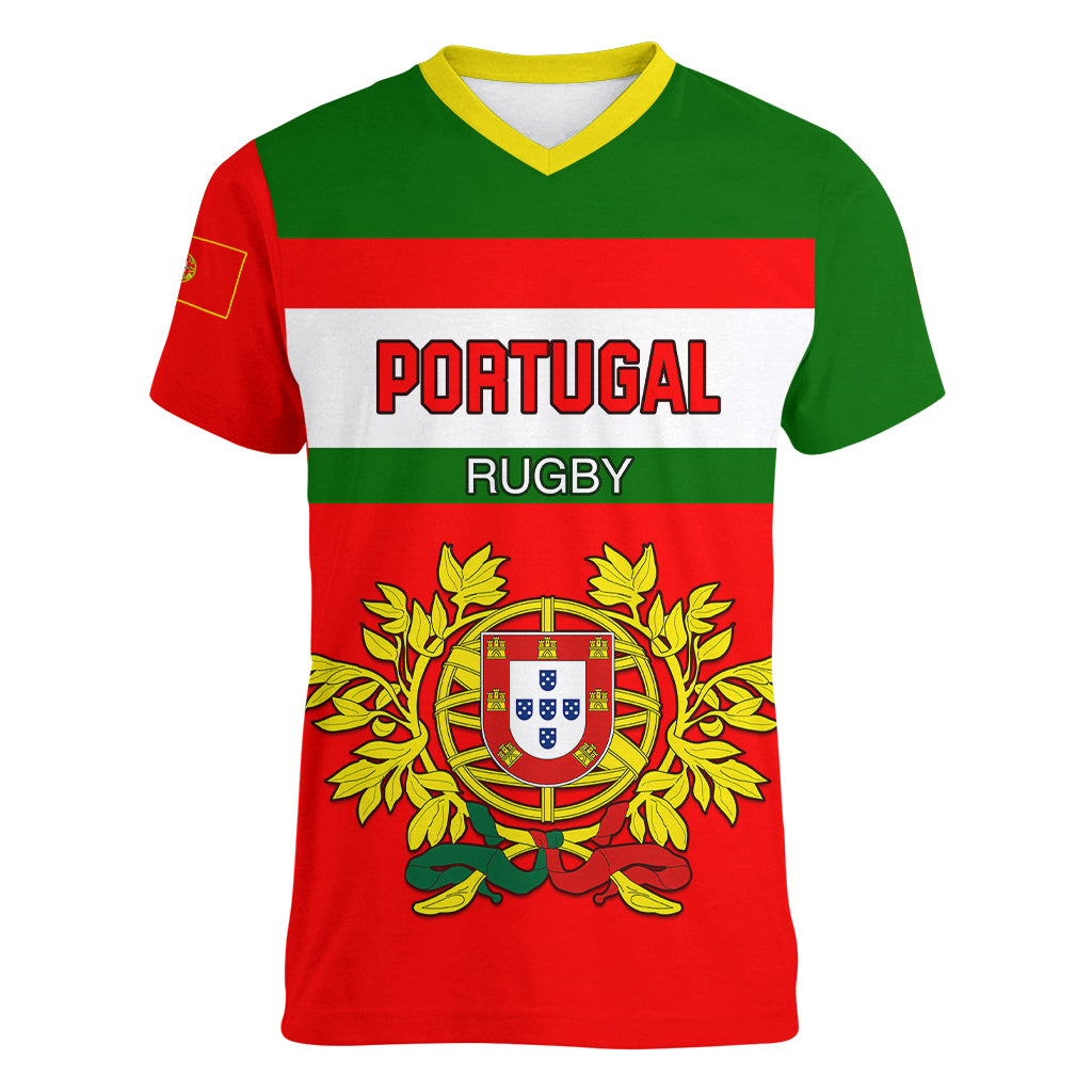 Custom Portugal Rugby Women V Neck T Shirt Os Lobos Go 2023 World Cup - Wonder Print Shop