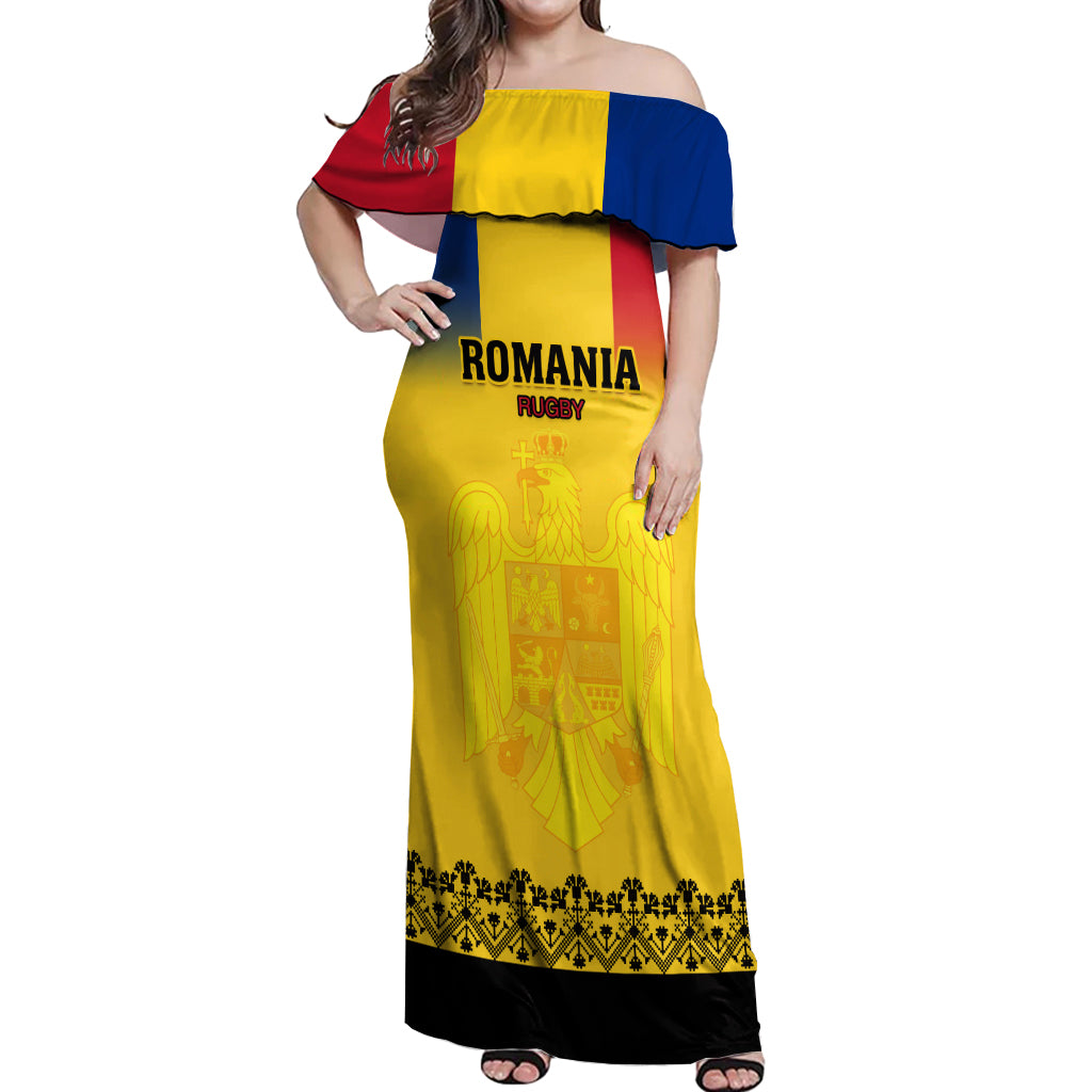 Romania Rugby Off Shoulder Maxi Dress Stejarii Go 2023 World Cup - Wonder Print Shop