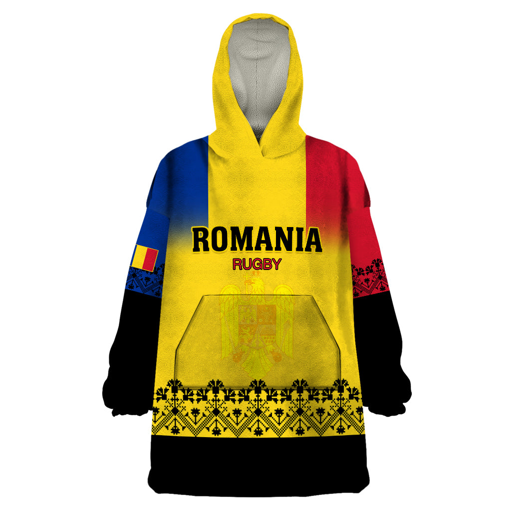 Romania Rugby Wearable Blanket Hoodie Stejarii Go 2023 World Cup - Wonder Print Shop