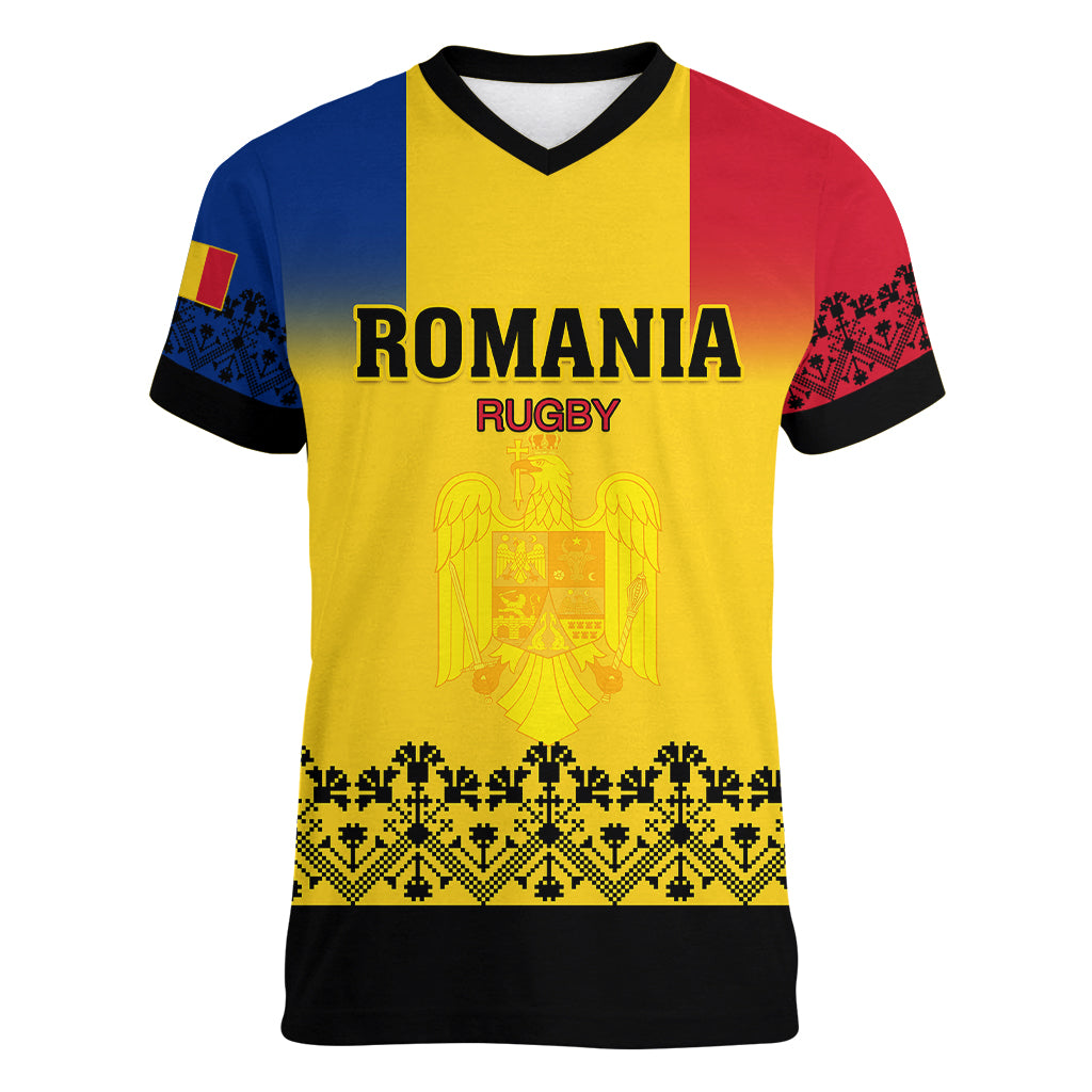 Romania Rugby Women V Neck T Shirt Stejarii Go 2023 World Cup - Wonder Print Shop