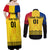 Custom Romania Rugby Couples Matching Off Shoulder Maxi Dress and Long Sleeve Button Shirts Stejarii Go 2023 World Cup - Wonder Print Shop