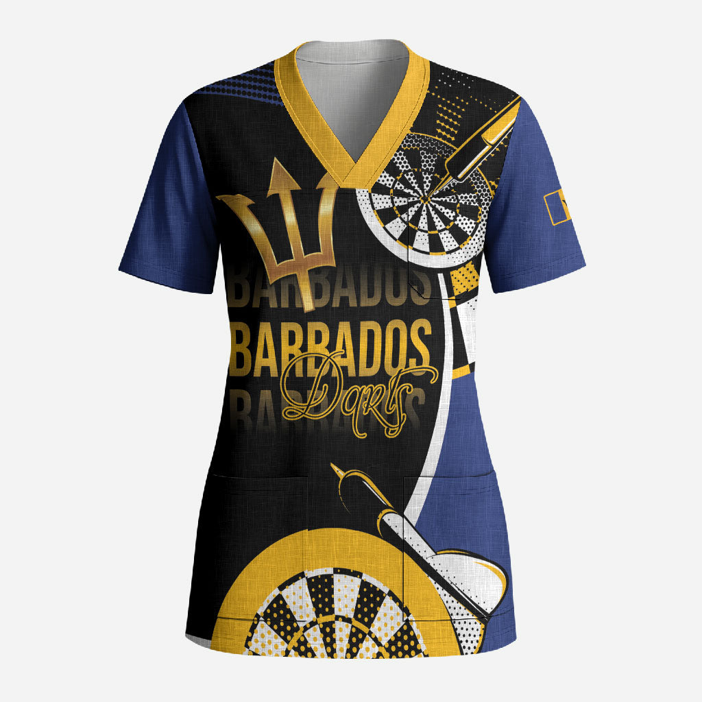 Personalized Barbados Darts Scrub Top Tridents Sporty Stylized