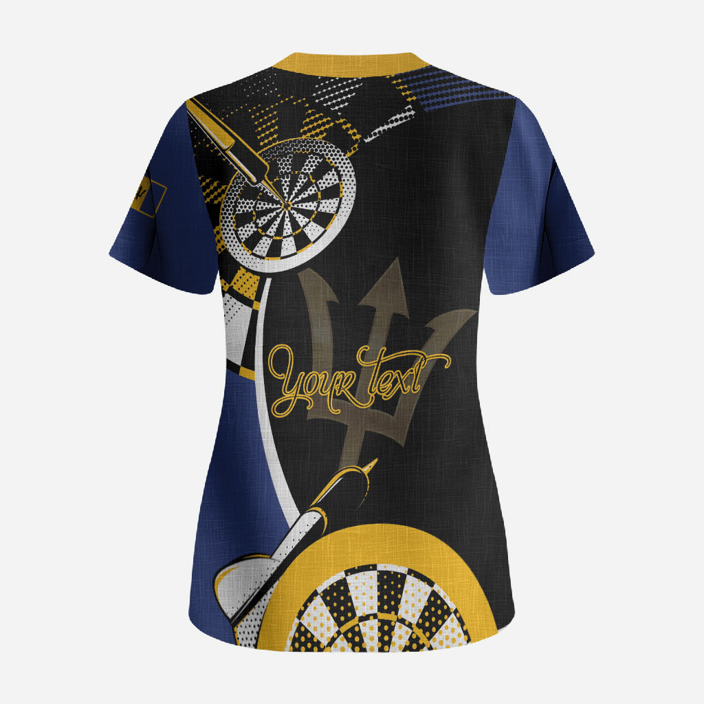 Personalized Barbados Darts Scrub Top Tridents Sporty Stylized