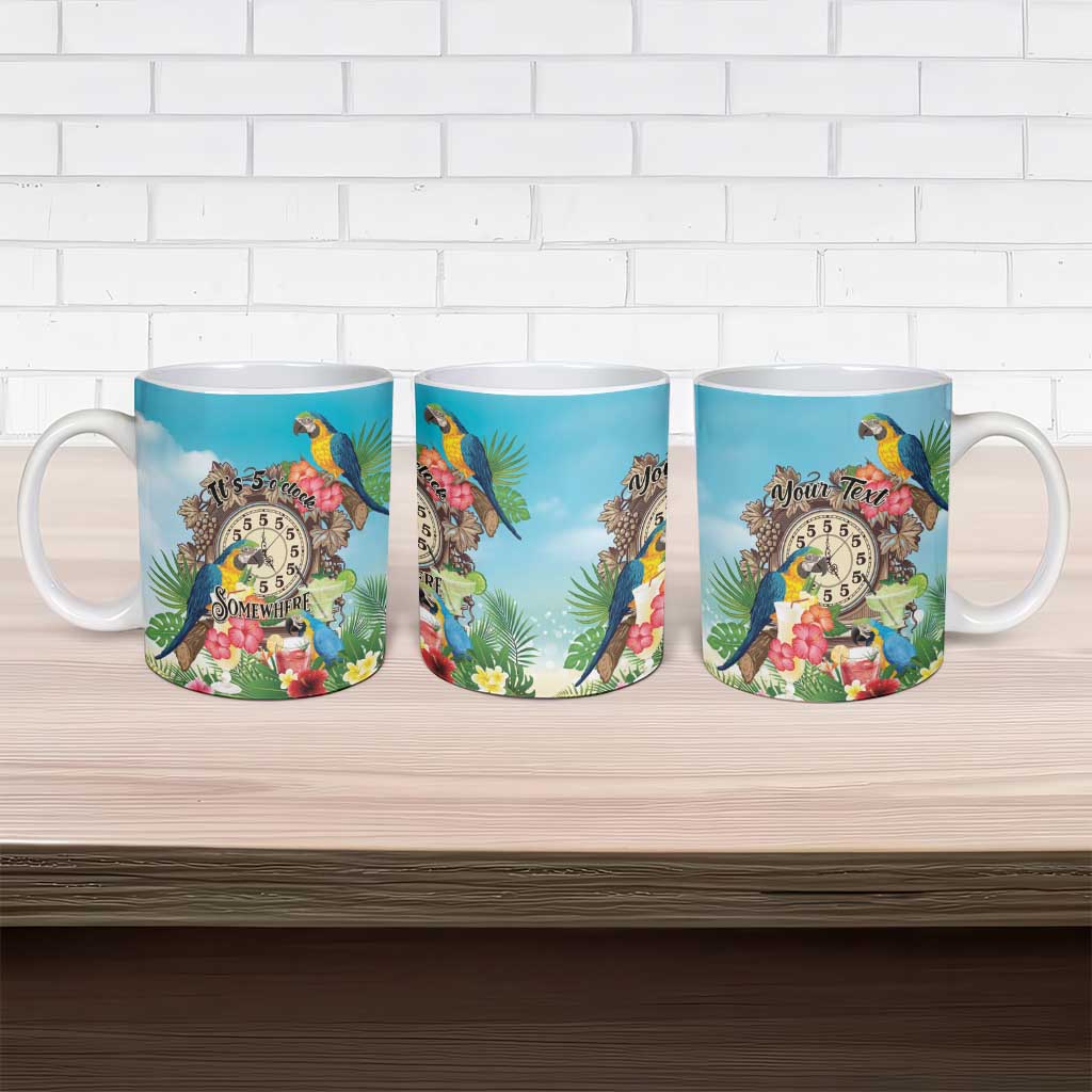 Personalized It's 5 o'clock Somewhere Ceramic Mug Hawaiian Tropical Parrots - Wonder Print Shop