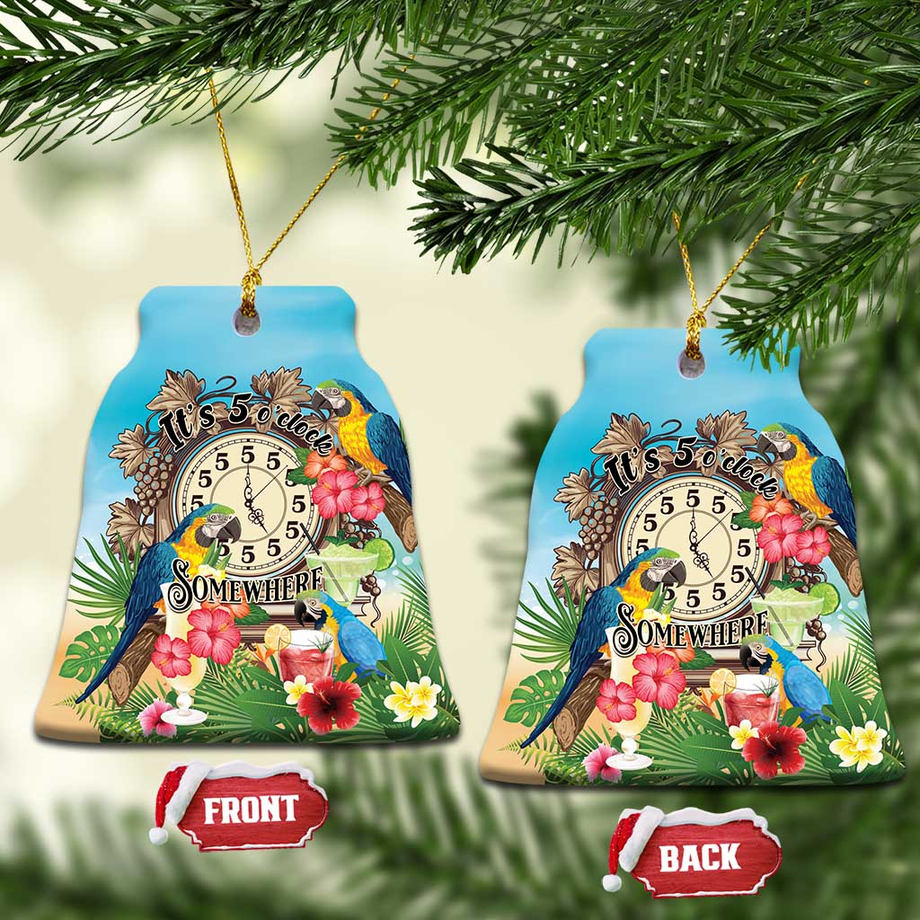 It's 5 o'clock Somewhere Ceramic Ornament Hawaiian Tropical Parrots - Wonder Print Shop