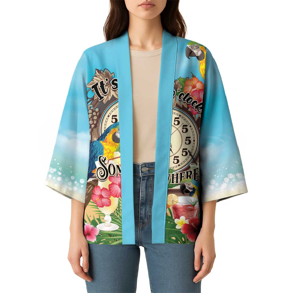 Personalized It's 5 o'clock Somewhere Kimono Hawaiian Tropical Parrots - Wonder Print Shop