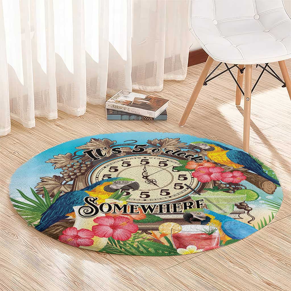 It's 5 o'clock Somewhere Round Carpet Hawaiian Tropical Parrots - Wonder Print Shop
