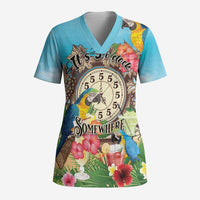 Personalized It's 5 o'clock Somewhere Scrub Top Hawaiian Tropical Parrots - Wonder Print Shop