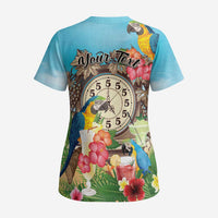 Personalized It's 5 o'clock Somewhere Scrub Top Hawaiian Tropical Parrots - Wonder Print Shop
