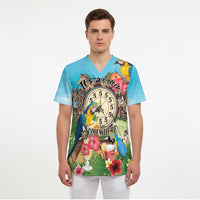 Personalized It's 5 o'clock Somewhere Scrub Top Hawaiian Tropical Parrots - Wonder Print Shop