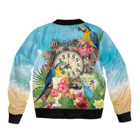 Personalized It's 5 o'clock Somewhere Sleeve Zip Bomber Jacket Hawaiian Tropical Parrots - Wonder Print Shop