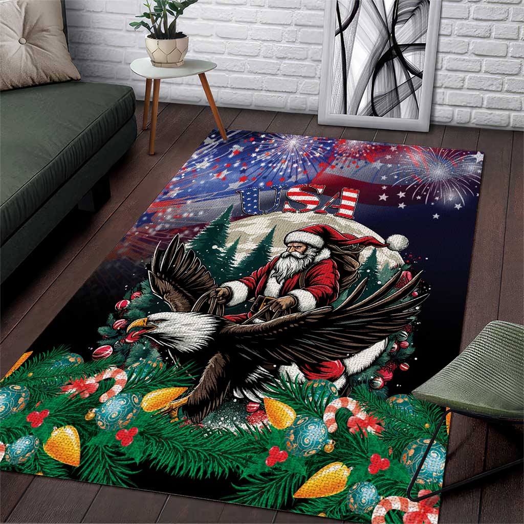 USA Christmas Area Rug Santa Claus With Eagle