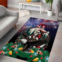 Santa and eagle Christmas area rug with American stars and stripes, pine greenery, and bows