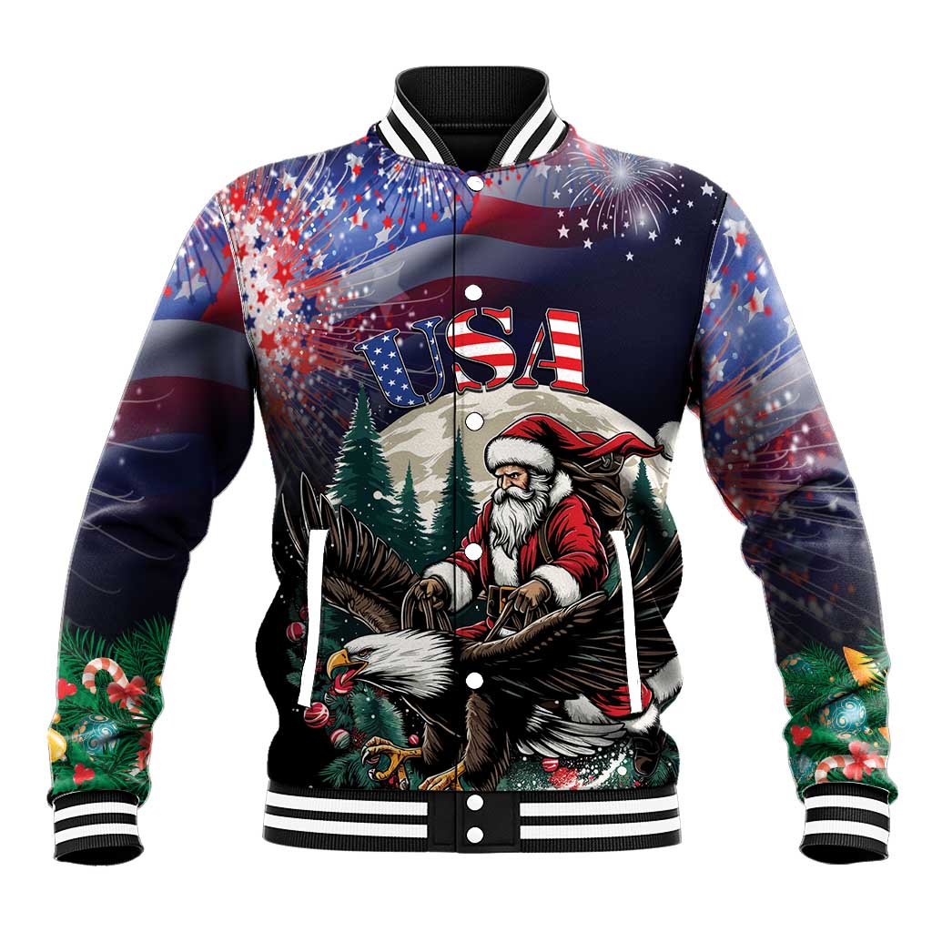 Personalized USA Christmas Baseball Jacket Santa Claus With Eagle - Wonder Print Shop