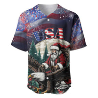 Black baseball jersey with Santa illustration and USA lettering, starry flags