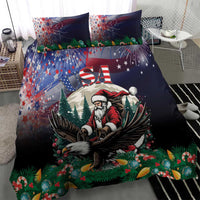 Navy Christmas duvet and pillowcases with Santa holding eagle motif, USA stars graphic