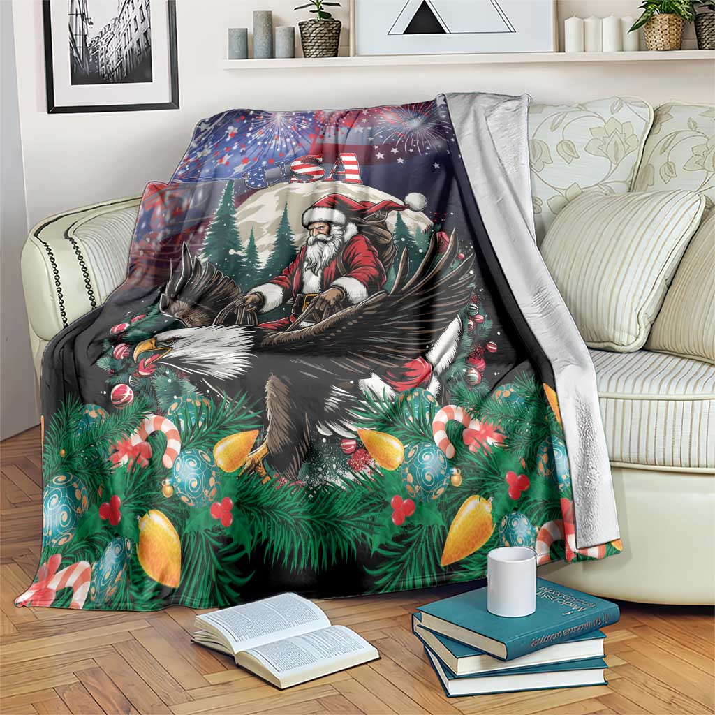 USA Christmas Blanket Santa Claus With Eagle