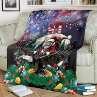 Christmas blanket on armchair with Santa, eagle wings, and USA lettering