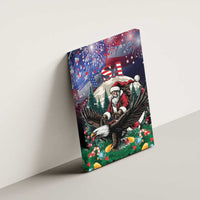 Christmas canvas wall art angled view: Santa in red on a black eagle with USA stars