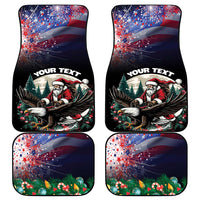 Set of black car floor mats with Santa and eagle on star-spangled fireworks design