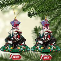 Christmas tree-shaped ceramic Christmas ornament with Santa and eagle, USA stars design, gold string