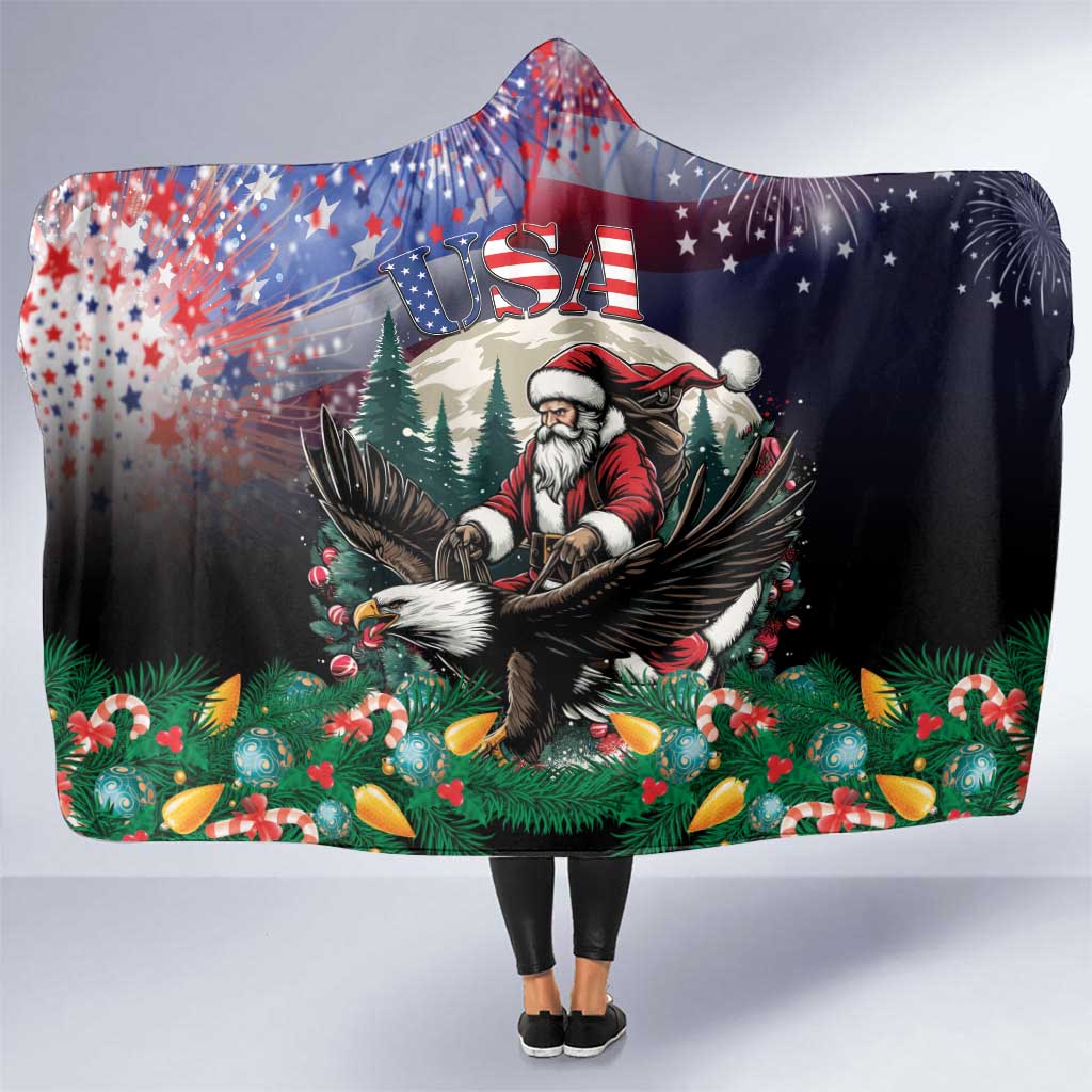 USA Christmas Hooded Blanket Santa Claus With Eagle