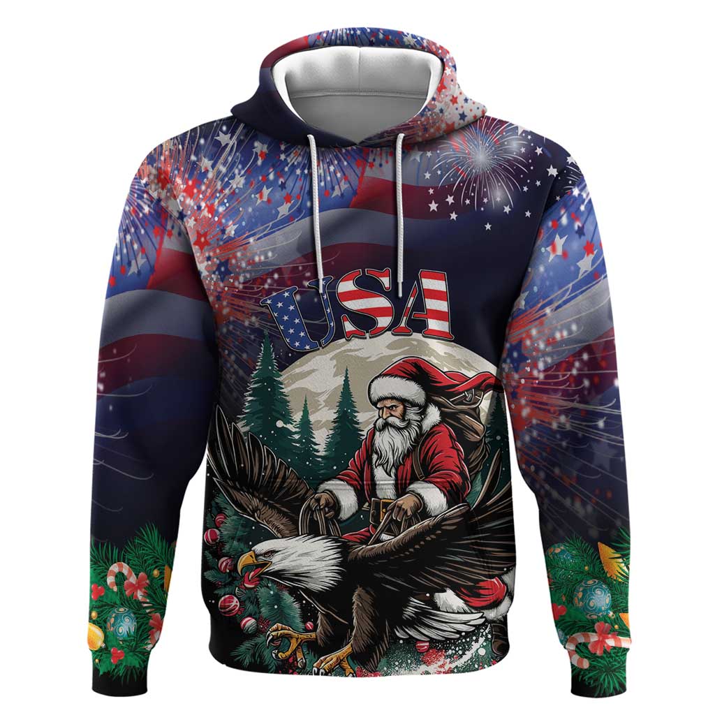 Personalized USA Christmas Hoodie Santa Claus With Eagle - Wonder Print Shop