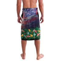 Personalized Christmas lavalava with festive trees, flowers, and stars print, elastic waistband