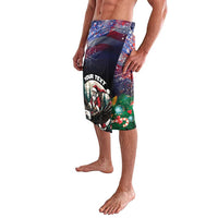 Personalized Christmas lavalava featuring Santa graphic with colorful holiday border, elastic waistband