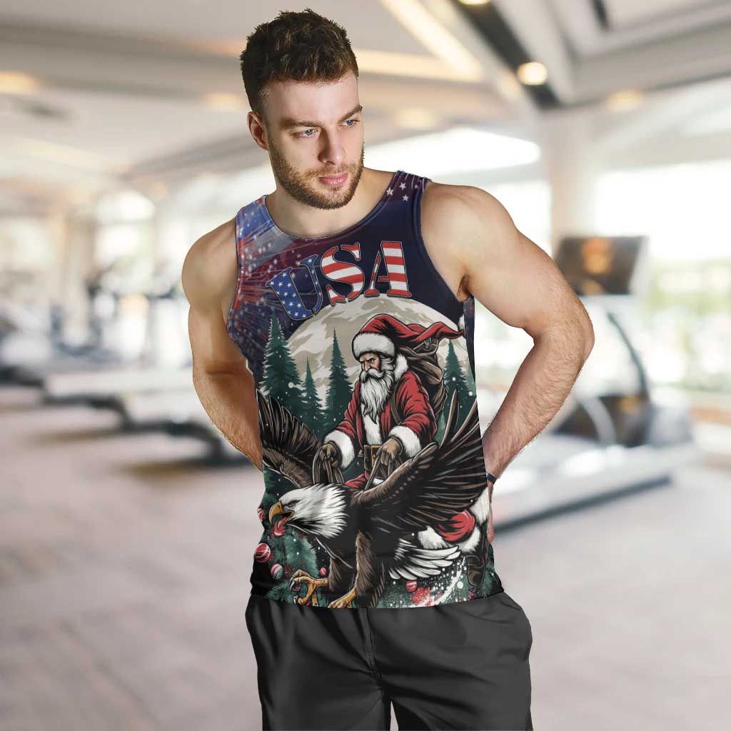 Personalized USA Christmas Men Tank Top Santa Claus With Eagle - Wonder Print Shop