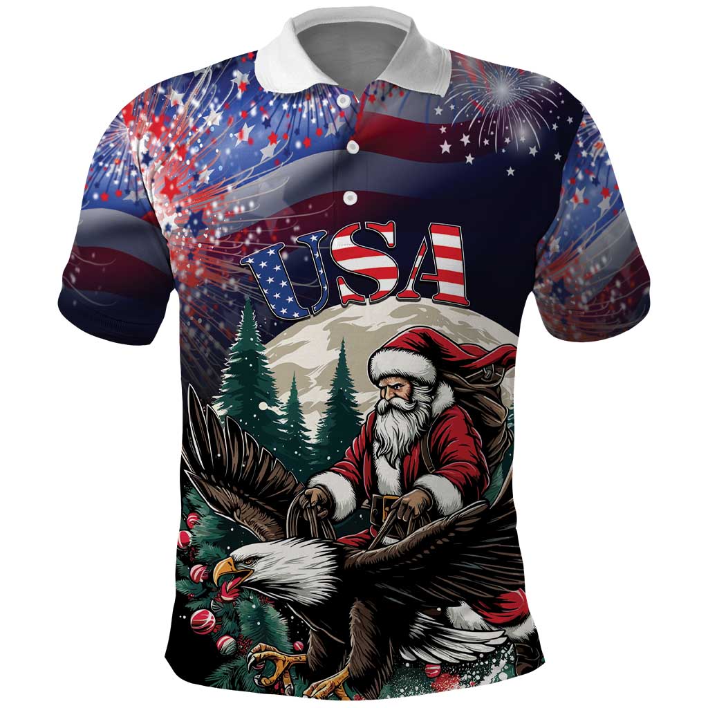 Personalized USA Christmas Polo Shirt Santa Claus With Eagle