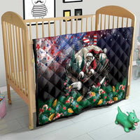 Black Christmas quilt with Santa and eagle, US flag design, and quilted diamond stitching