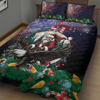 Santa and eagle Christmas quilt bed set, dark navy/black bedding with festive tree details