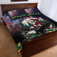 Santa and eagle Christmas quilt bed set, dark navy/black quilt with matching pillowcases