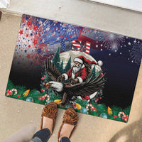 Black rubber outdoor doormat with Santa on an eagle, USA theme and colorful holiday decor