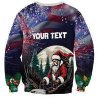 Unisex navy Christmas sweatshirt with Santa and eagle plus customizable text panel