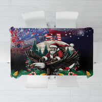 Rectangular Christmas tablecloth featuring Santa on eagle with U.S. flag stars