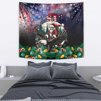 Santa and eagle Christmas tapestry with USA lettering, fireworks, stars, and candy decorations