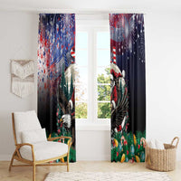 Christmas window curtain panels with Santa and eagle and a colorful garden border
