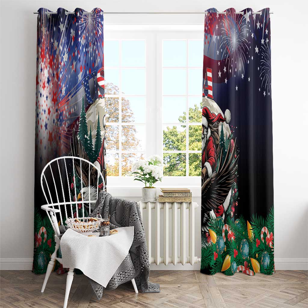 Christmas window curtain panels with Santa and eagle, fireworks and star details