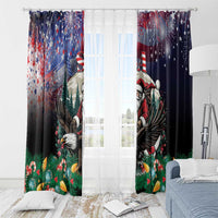 Christmas window curtain panels featuring Santa, eagle, fireworks, and starry stripes
