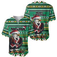 Green Christmas baseball jersey set with Nigeria and Merry Christmas prints, eagle-and-Santa graphics