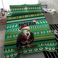 Green bedding set with Nigeria lettering, eagle-Santa on comforter, matching patterned pillows
