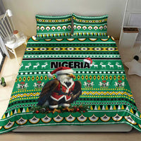 Green bedding set with Nigeria lettering and eagle-Santa print on comforter and pillowcases