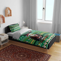 Green bedding set with eagle-Santa artwork and Nigeria lettering on duvet and matching pillow