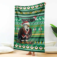 Green Nigeria Christmas blanket with Santa eagle and patterned band along edges