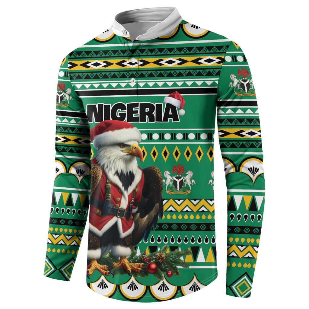 Green Christmas sweatshirt with Nigeria print and eagle-Santa graphic, patterned sleeves