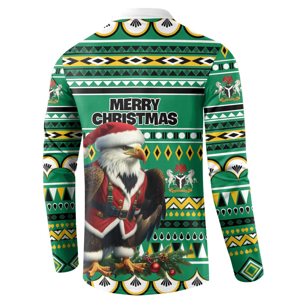 Green Christmas sweatshirt with "Merry Christmas" text and eagle-Santa graphic