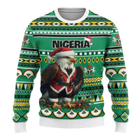 Green sweater with Nigeria text and central eagle-Santa graphic, festive borders